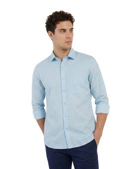 ColorPlus - Regular Fit Printed Medium Blue Shirt