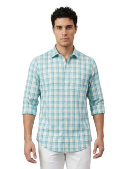 ColorPlus - Regular Fit Checkered Medium Green Shirt
