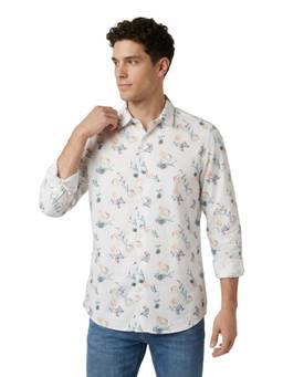 ColorPlus - Regular Fit Printed Medium Blue Shirt