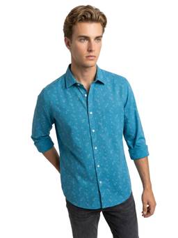 ColorPlus - Regular Fit Printed Medium Blue Shirt