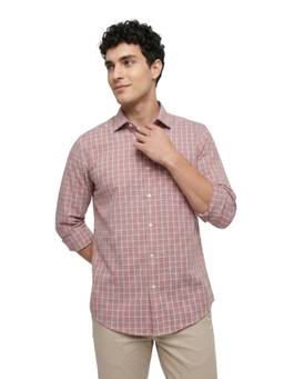 ColorPlus - Regular Fit Checkered Medium Red Shirt