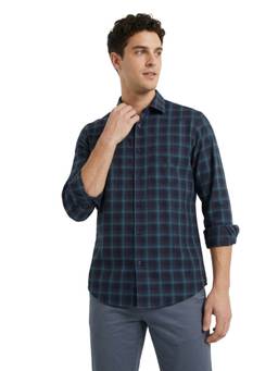 ColorPlus - Regular Fit Checkered Dark Blue Shirt