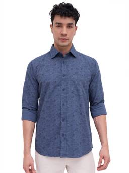 ColorPlus - Regular Fit Printed Dark Blue Shirt