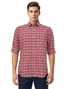 ColorPlus - Regular Fit Checkered Medium Maroon Shirt