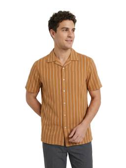 ColorPlus - Regular Fit Striped Medium Brown Shirt
