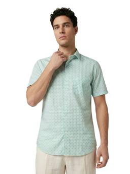 ColorPlus - Regular Fit Printed Medium Green Shirt