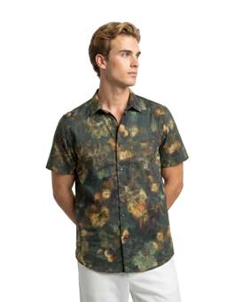 ColorPlus - Regular Fit Printed Dark Green Shirt