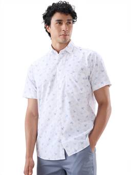 ColorPlus - Regular Fit White Printed Cotton Shirt