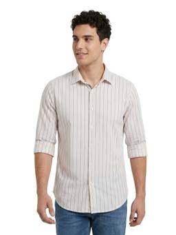 ColorPlus - Regular Fit Striped Medium Brown Shirt