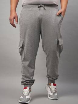 Club York - Grey Men Plus Size Regular Fit Mid-Rise Cotton Joggers