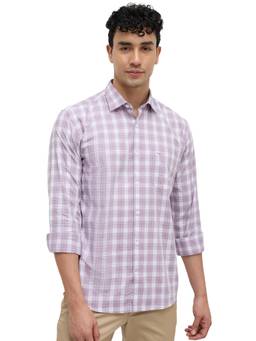 Park Avenue - Slim Fit Medium Purple Checkered Cotton Shirt