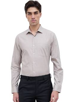 Park Avenue - Slim Fit Medium Brown Checkered Cotton Shirt
