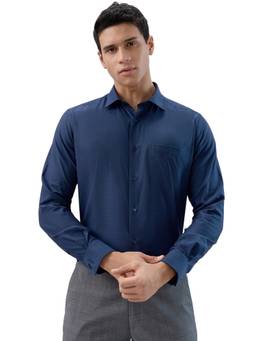Park Avenue - Regular Fit Self Design Dark Blue Shirt