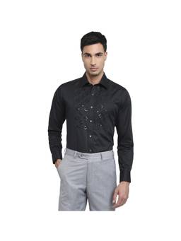 Raymond - Regular Fit Black Embroidery Cotton Shirt