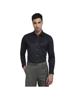 Raymond - Regular Fit Black Solid Cotton Shirt