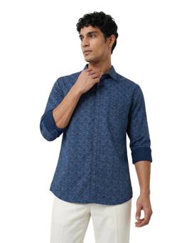 Parx - Slim Fit Printed Dark Blue Shirt