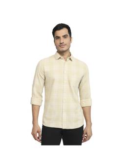 Parx - Slim Fit Medium Yellow Checkered Cotton Shirt