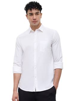 Parx - Slim Fit White Solid Cotton Shirt