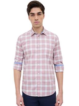 Parx - Slim Fit Medium Maroon Checkered Cotton Shirt