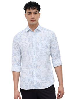 Parx - Slim Fit Medium Blue Printed Cotton Shirt