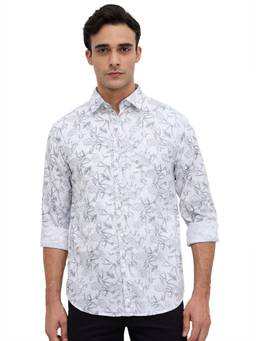 Parx - Slim Fit White Printed Cotton Shirt
