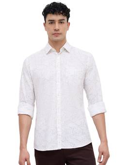 Parx - Slim Fit White Printed Cotton Shirt