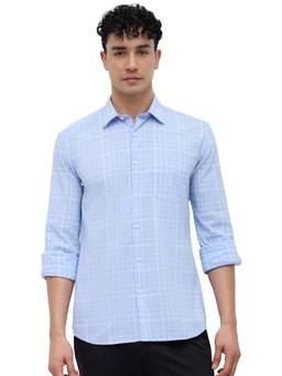 Parx - Slim Fit Medium Blue Checkered Shirt