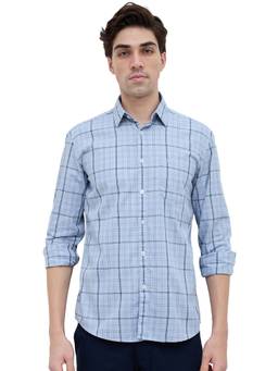Parx - Slim Fit Medium Grey Checkered Cotton Shirt