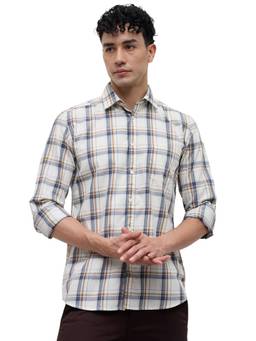 Parx - Slim Fit Medium Brown Checkered Cotton Shirt