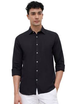 Parx - Slim Fit Black Solid Shirt