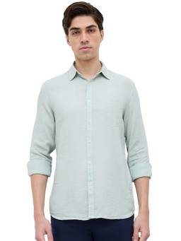 Parx - Slim Fit Light Green Solid Linen Shirt