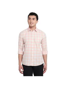 Parx - Slim Fit Medium Orange Checkered Cotton Shirt