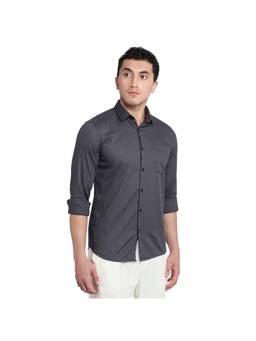 Parx - Slim Fit Dark Grey Solid Shirt