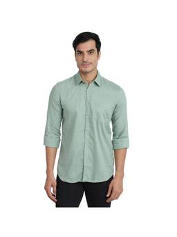 Parx - Slim Fit Medium Green Solid Cotton Shirt