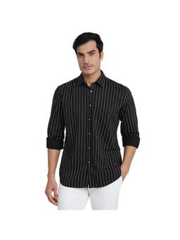 Parx - Slim Fit Black Striped Shirt