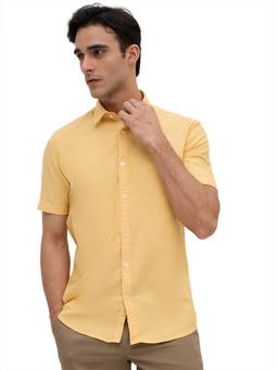 Parx - Slim Fit Light Yellow Solid Cotton Shirt