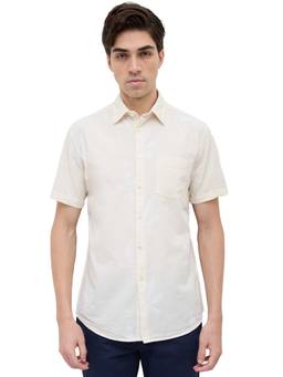 Parx - Slim Fit Medium Brown Embroidery Cotton Shirt