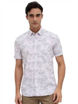 Parx - Slim Fit Medium Grey Printed Cotton Shirt