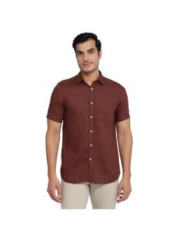 Parx - Slim Fit Dark Brown Solid Linen Shirt