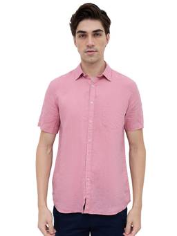 Parx - Slim Fit Medium Red Solid Linen Shirt