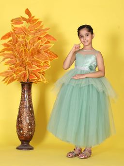Toy Balloon Kids - Green Full Length Girls Party Wear Dress