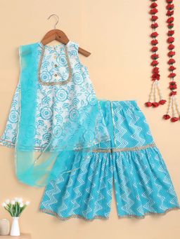 The Magic Wand - Cambric Blue All Over Printed Kurta with Sharara and Dupatta