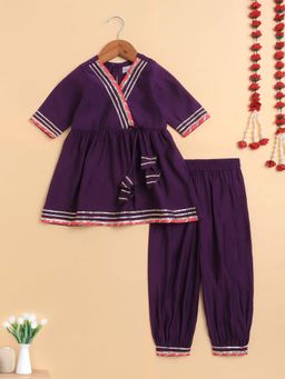 The Magic Wand - Cambric Purple Cotton Solid Gota Lace Kurta and Salwar