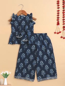 The Magic Wand - Cambric Cotton Floral Printed Katha Work Top with Palazzo