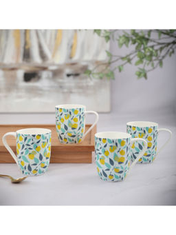 HomeTown - Bahamas Ceramic Lemons Coffee Mug 320 Ml Set Of 4 In Multi Colour