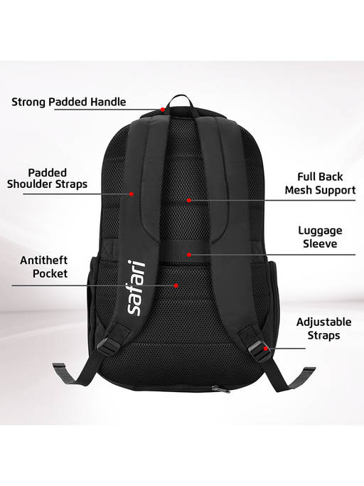 Buy Safari Unisex Ace Solid Black Backpack (L) Online