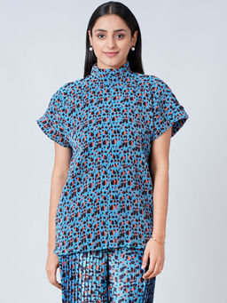 First Resort by Ramola Bachchan - Blue Animal Print Top