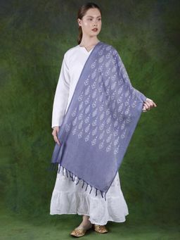 EXOTIC INDIA - Blue Pure Cotton Weave Design Stole