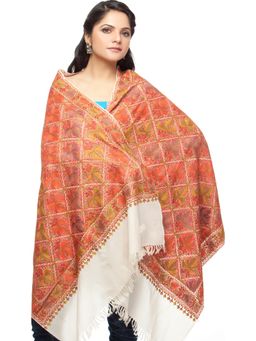 EXOTIC INDIA - Orange Kashmir Pure Wool Embroidered Stole
