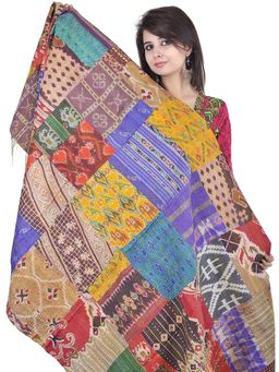 EXOTIC INDIA - Multi-Color Reversible Pure Silk Embroidery Shawl